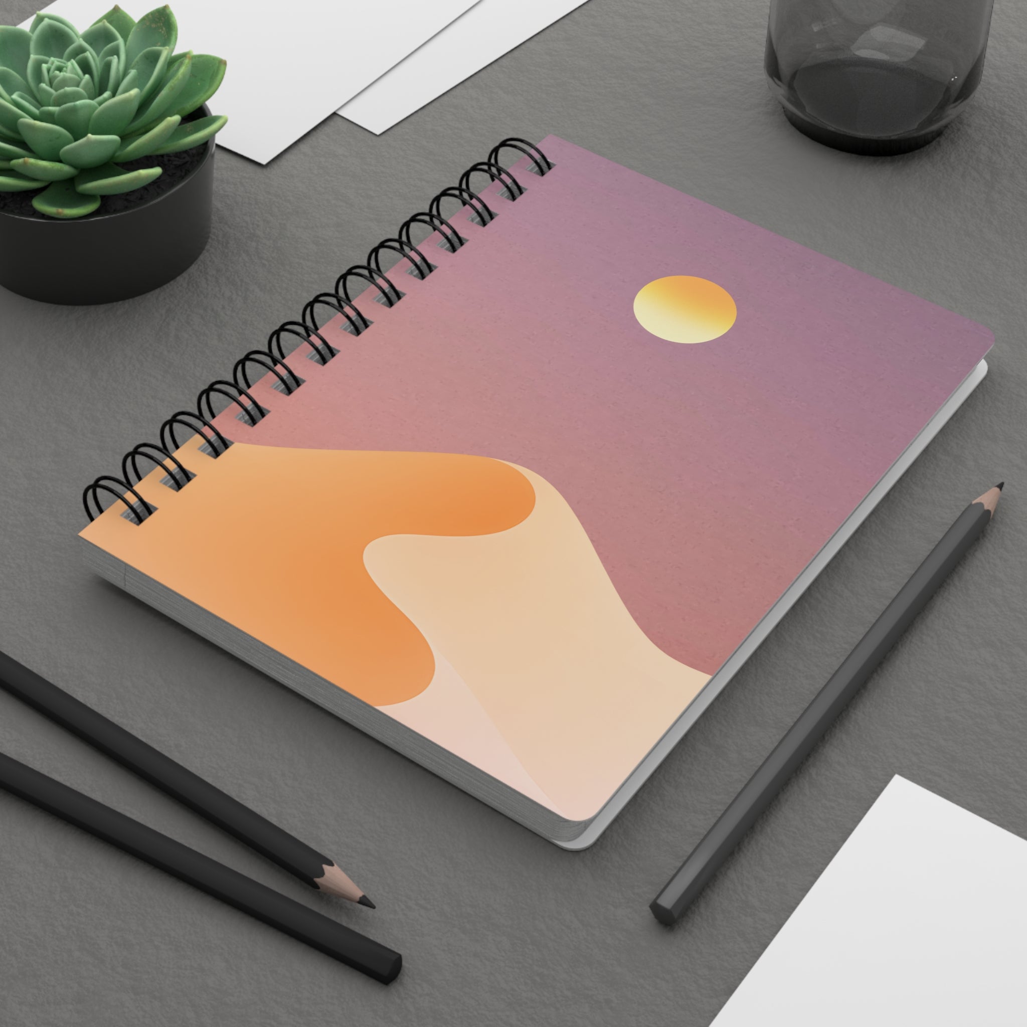 Desert Sunset Spiral Journal — Minimal Sun & Dune Notebook