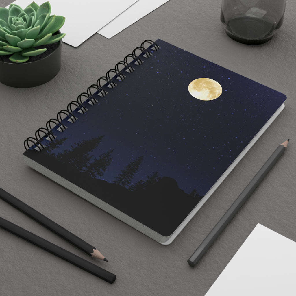 Moonlit Forest Spiral Journal — Lined Night Sky Notebook