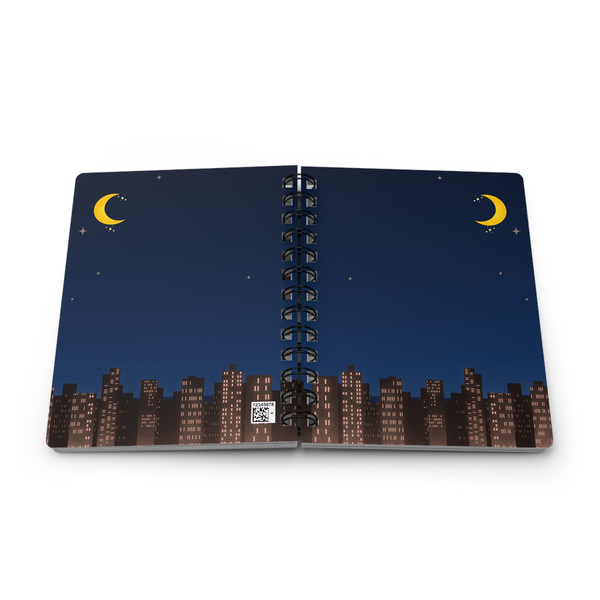 Night City Spiral Notebook — Crescent Moon Cityscape Journal