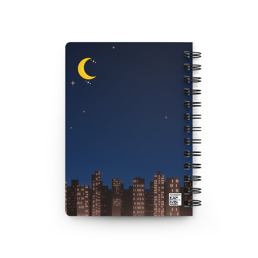 Night City Spiral Notebook — Crescent Moon Cityscape Journal