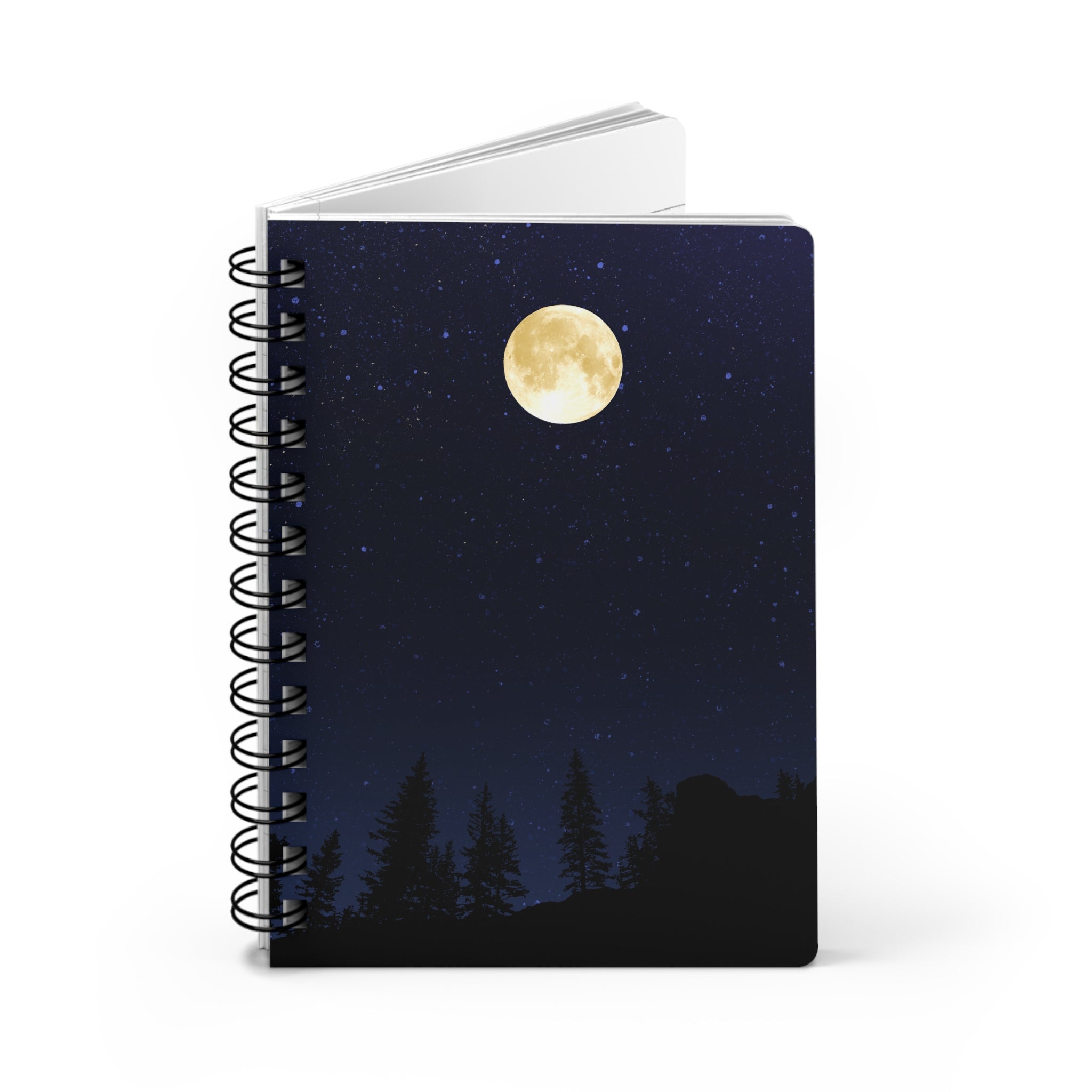 Moonlit Forest Spiral Journal — Lined Night Sky Notebook