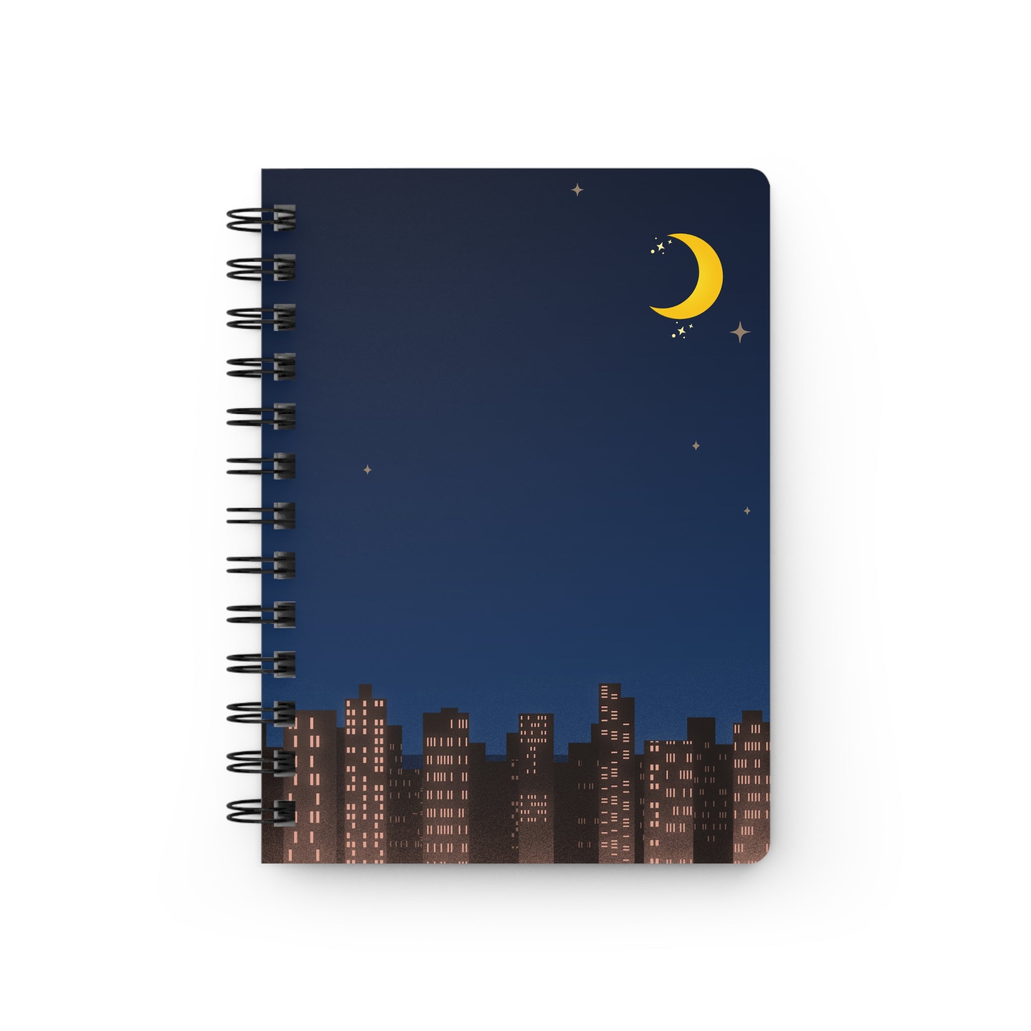 Night City Spiral Notebook — Crescent Moon Cityscape Journal