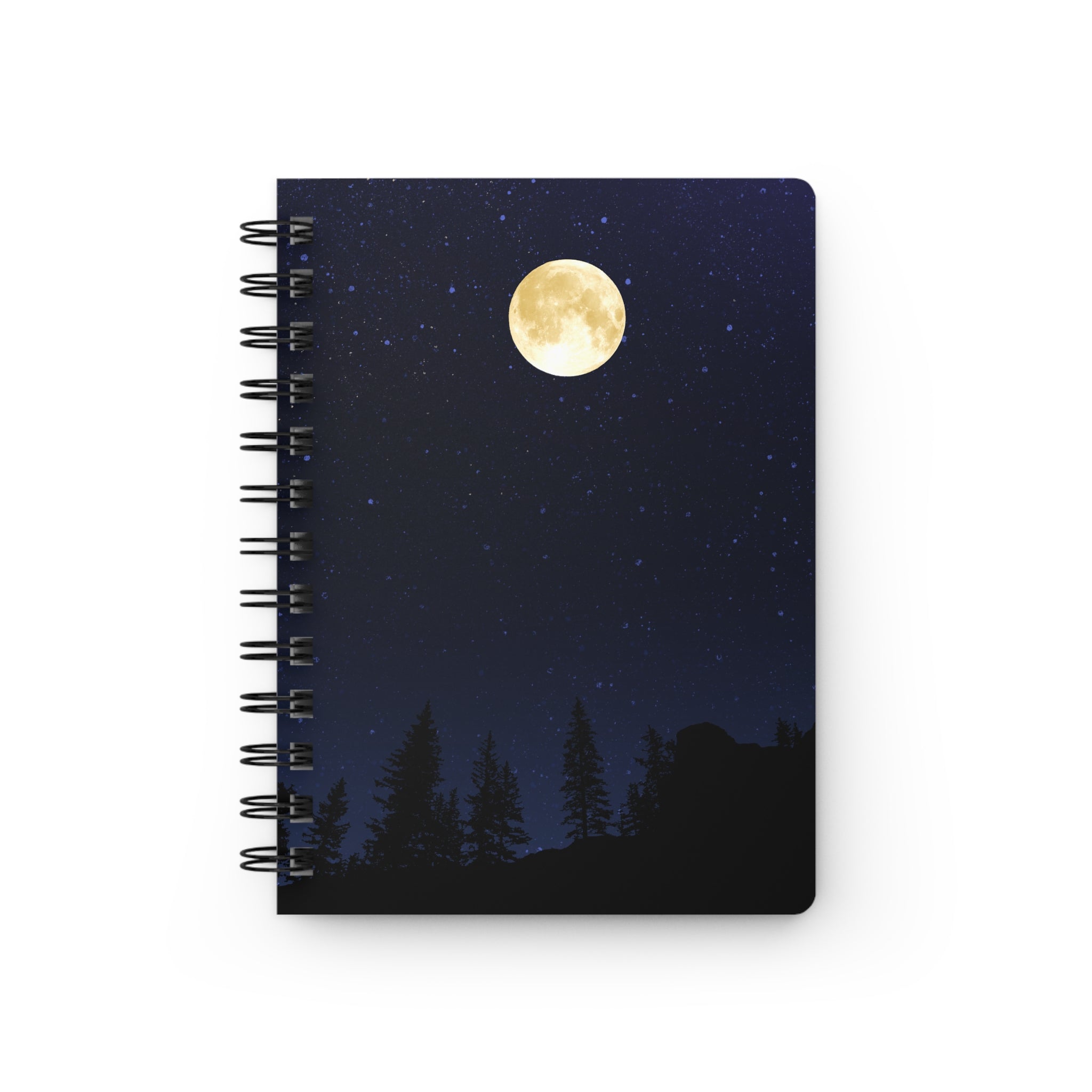 Moonlit Forest Spiral Journal — Lined Night Sky Notebook