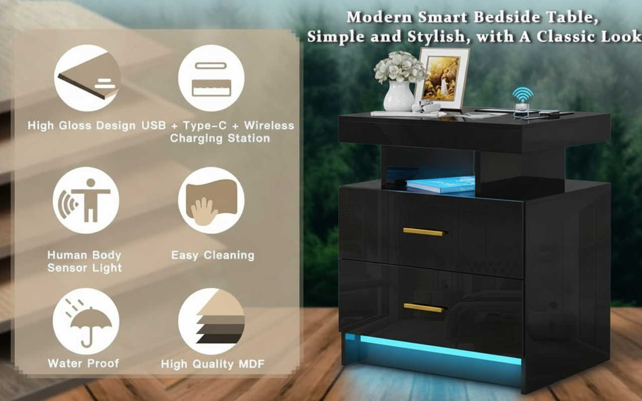 Smart LED Nightstand with Charging